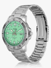 Casio Men's Watch Analog Green Dial with Silver Stainless Steel Band, MTP-VD01D-3E1VUDF