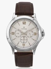 Titan 1698SL01, Men's Watch Classique Collection Analog, White Dial Brown Leather Strap