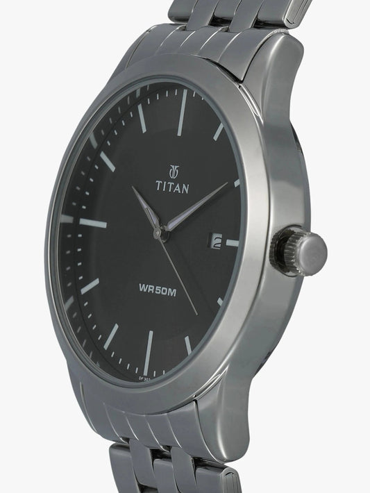 Titan Men's Watch Classique Collection Analog, Black Dial Silver Stainless Strap, 1584SM04