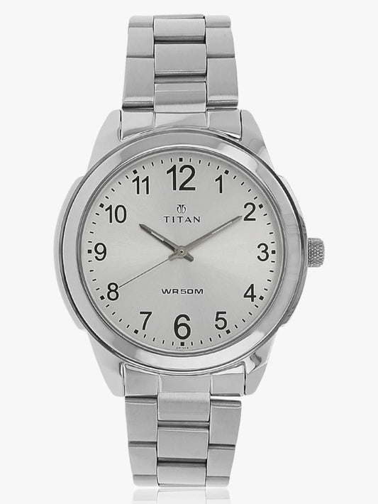 Titan Men's Watch Analog, Silver Dial Silver Stainless Steel Strap Watch, 1585SM04