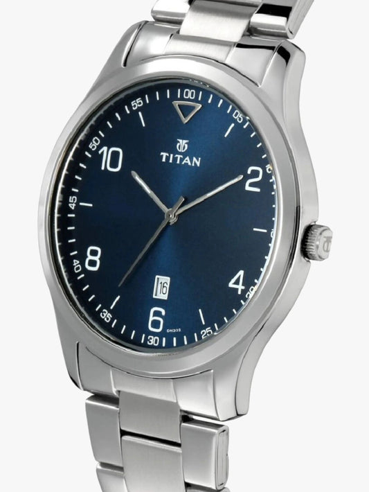 Titan Men's Watch Blue Dial Silver Stainless Steel Strap Watch, 1770SM03