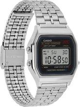 Casio Unisex Watch Vintage Collection Digital, Black Dial Silver Stainless Steel Band, A159WA-N1DF