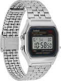 Casio Unisex Watch Vintage Collection Digital, Black Dial Silver Stainless Steel Band, A159WA-N1DF