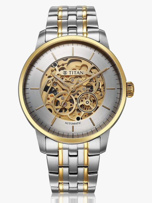 Titan Golden Heart Skeletal Men's Automatic Analog with Silver Dial Dual-Tone Stainless Steel Strap Watch 90110BM01