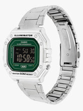 Casio Men's Digital Watch Green Dial with Silver Stainless Steel Band, W-218HD-3AVDF