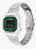 Casio Men's Digital Watch Green Dial with Silver Stainless Steel Band, W-218HD-3AVDF