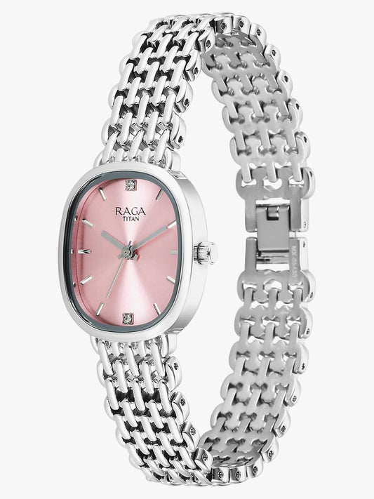 Titan Raga Spotlight Women's Quartz Analog Watch, Pink Dial, Silver Metal Strap, TI-95430SM01