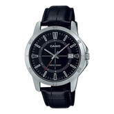 Casio Men's Watch, Black Dial Black Leather Strap, MTP-V004L-1CUDF