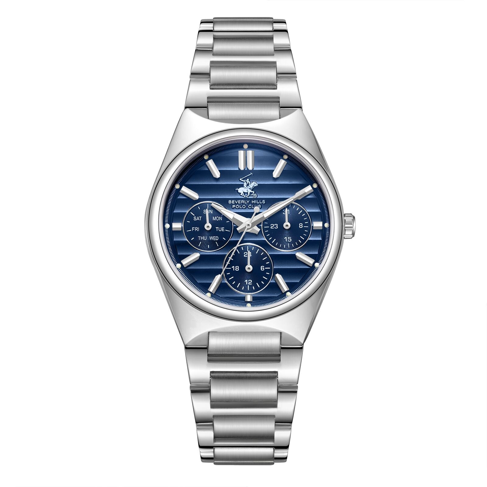 Beverly Hills Polo Club Women's Watch Analog Blue Dial with Silver Stainless Steel Band, BP3746C.390