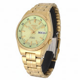 Seiko Men's Mechanical Watch Analog, Green-Luminous Dial Gold Stainless Band, SNK578J