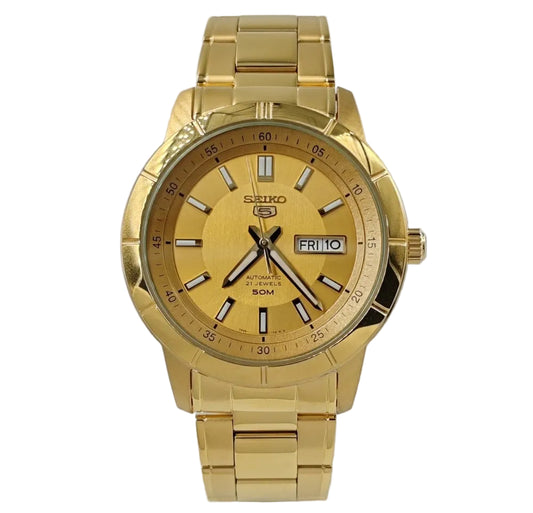 Seiko Men's Mechanical Watch Analog, Gold Dial with Gold Stainless Band, SNKN62K authentic Seiko watch with original box and warranty papers