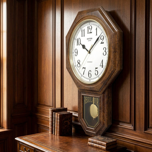 Rhythm Value Added Musical Wall Clock | Westminster Chime & Striking, Pendulum | Marble Grain, CMJ443NR06
