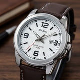 Casio Men's Watch Analog, White Dial Brown Leather Strap, MTP-1314L-7AVDF