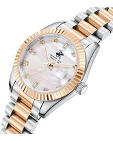 Beverly Hills Polo Club Women's Date Analog Watch with White Mother of Pearl Dial and Silver and Rose Gold Stainless Steel Band, BP3801X.520
