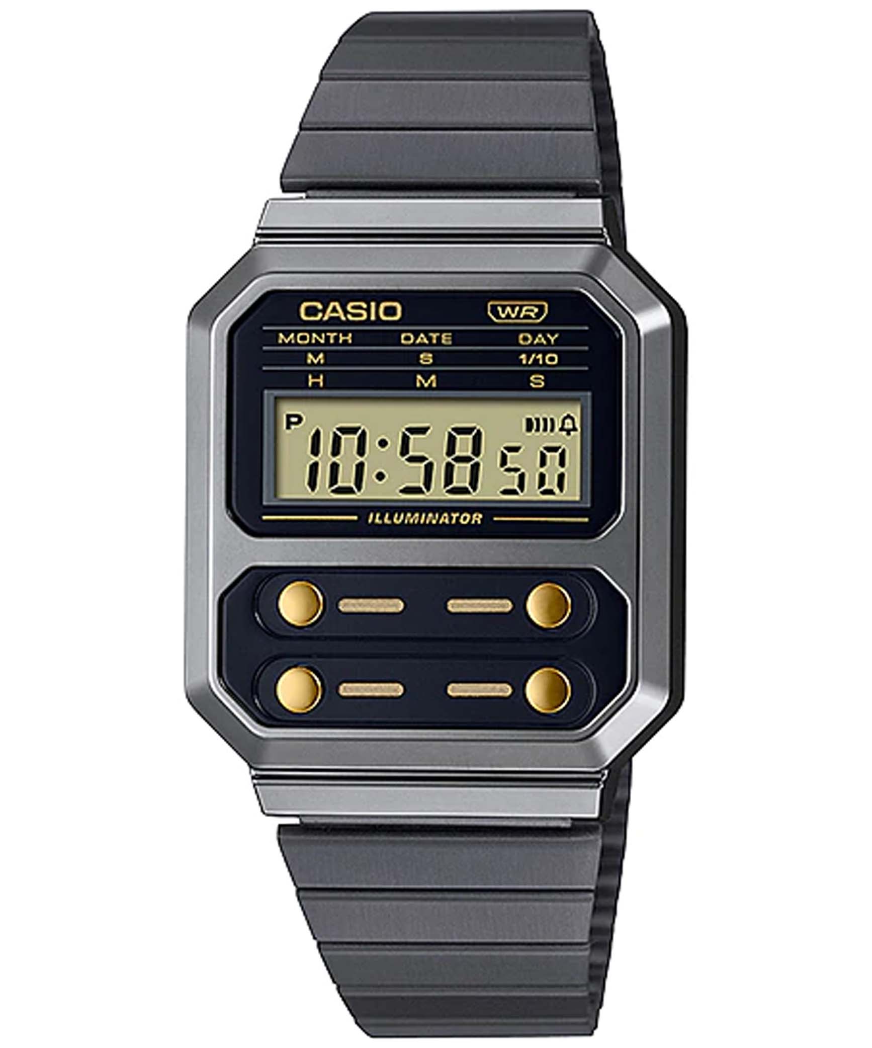 Casio, Men's Watch Vintage Collection Digital ,Black Dial Grey Stainless Steel Band, A100WEGG-1A2DF
