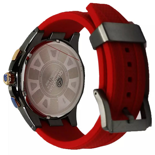 Quantum Men's Chronograph Watch Analog Black Dial with Red Silicone Band, PWG953.868