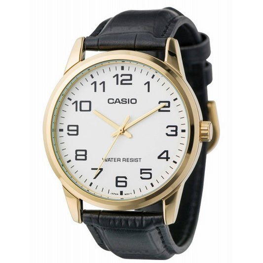 Casio Men's Watch Analog, Black Dial Black Leather Strap, MTP-V001GL-7BUD