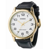 Casio Men's Watch Analog, Black Dial Black Leather Strap, MTP-V001GL-7BUD