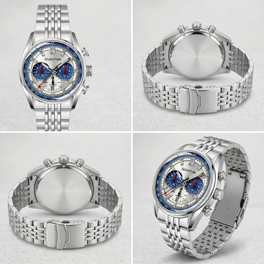 Quantum Men's Multifunction Watch Silver Dial Silver Metal Band, ADG1301.390