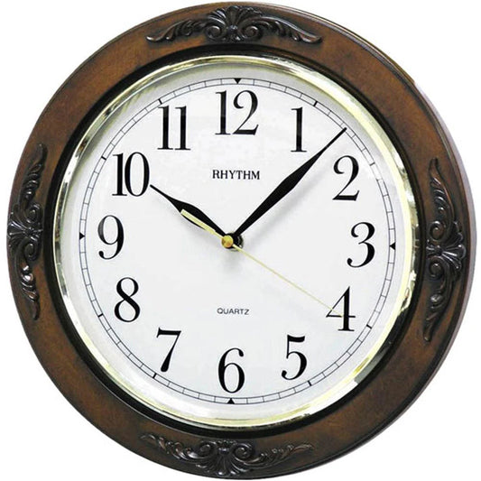 Rhythm Classic Wooden Wall Clock | Convex Glass, Silent Silky Move | Brown, CMG938NR06 Rhythm Wall Clock CMG938NR06