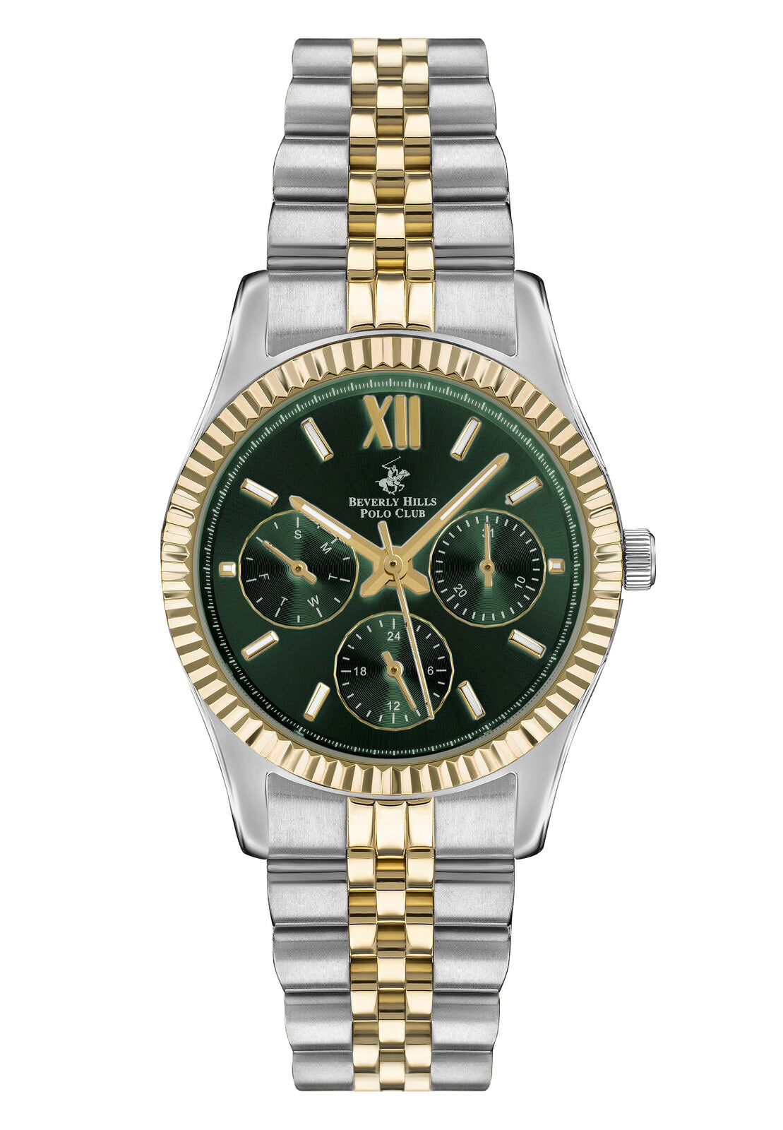 Beverly Hills Polo Club Women's Watch Analog Green Dial with Silver/Gold Stainless Steel Band, BP3169C.270
