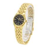 Seiko Women's Mechanical Watch Analog, Black Dial Gold Stainless Band, SYMK38K