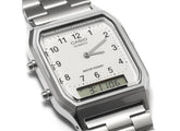 Casio Men's Watch Analog & Digital Combo, White Dial Silver Stainless Steel Strap, AQ-230A-7BMQD
