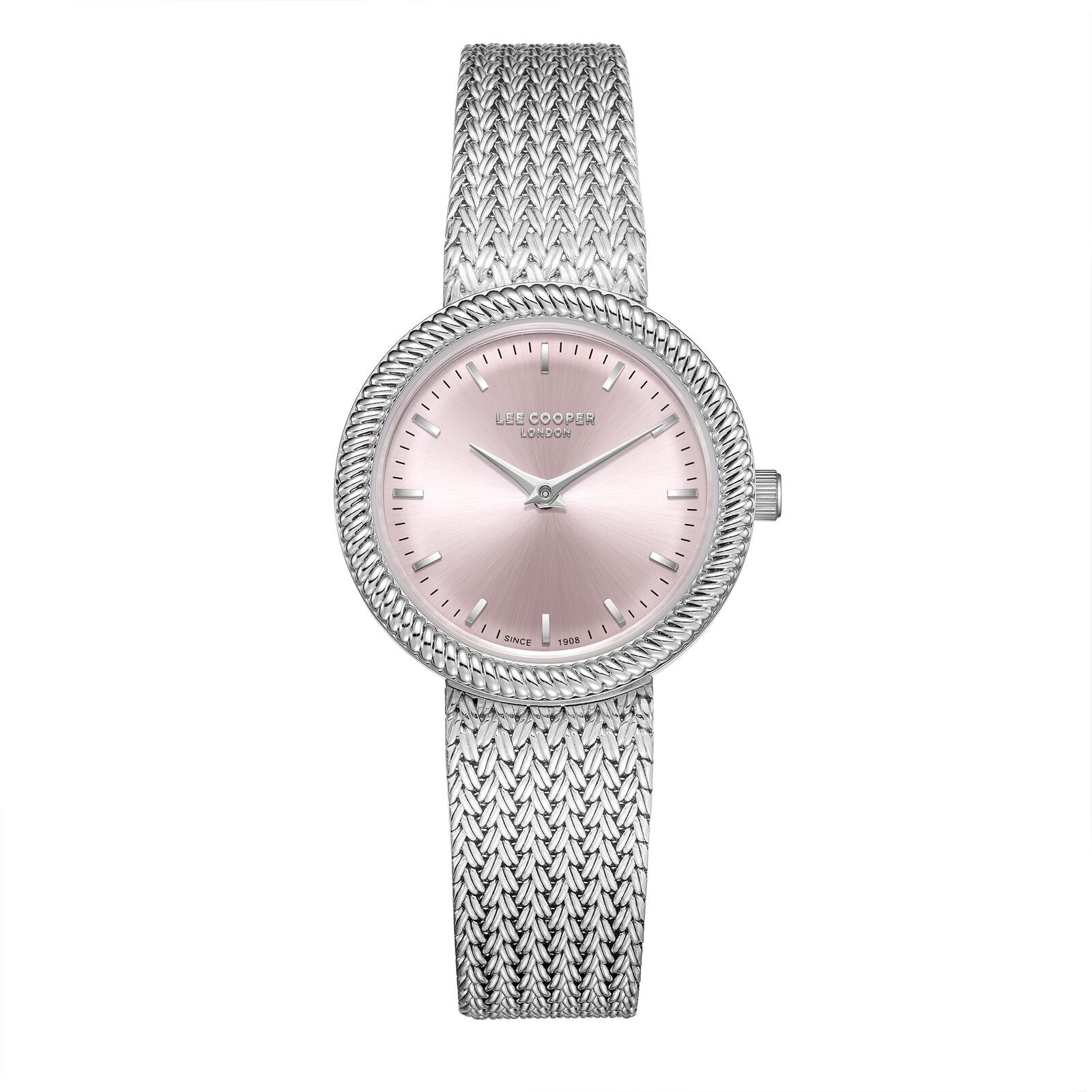 Lee Cooper Women's Watch Analog Pink Dial with Silver Mesh Band, LC08136.370