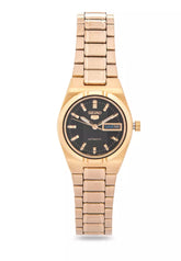 Seiko 5 Women's Automatic Watch Analog Black Dial with Gold Stainless Steel Band, SYM602K