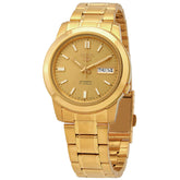 Seiko Men's Seiko 5 Automatic Analog Watch Gold Dial with Gold Stainless Steel Strap, SNKK20K