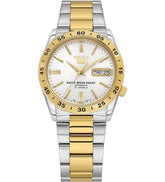 Seiko Men's Mechanical Watch Analog, White Dial Silver & Gold Stainless Band, SNKE04J