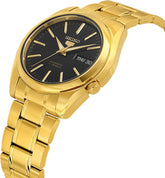 Seiko Men's Mechanical Watch Analog, Black Dial with Gold Stainless Band, SNKL50K