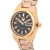 Seiko 5 Women's Automatic Watch Analog Black Dial with Gold Stainless Steel Band, SYM602K
