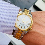 Seiko Men's Mechanical Watch Analog, White Dial Silver & Gold Stainless Band, SNKE04J