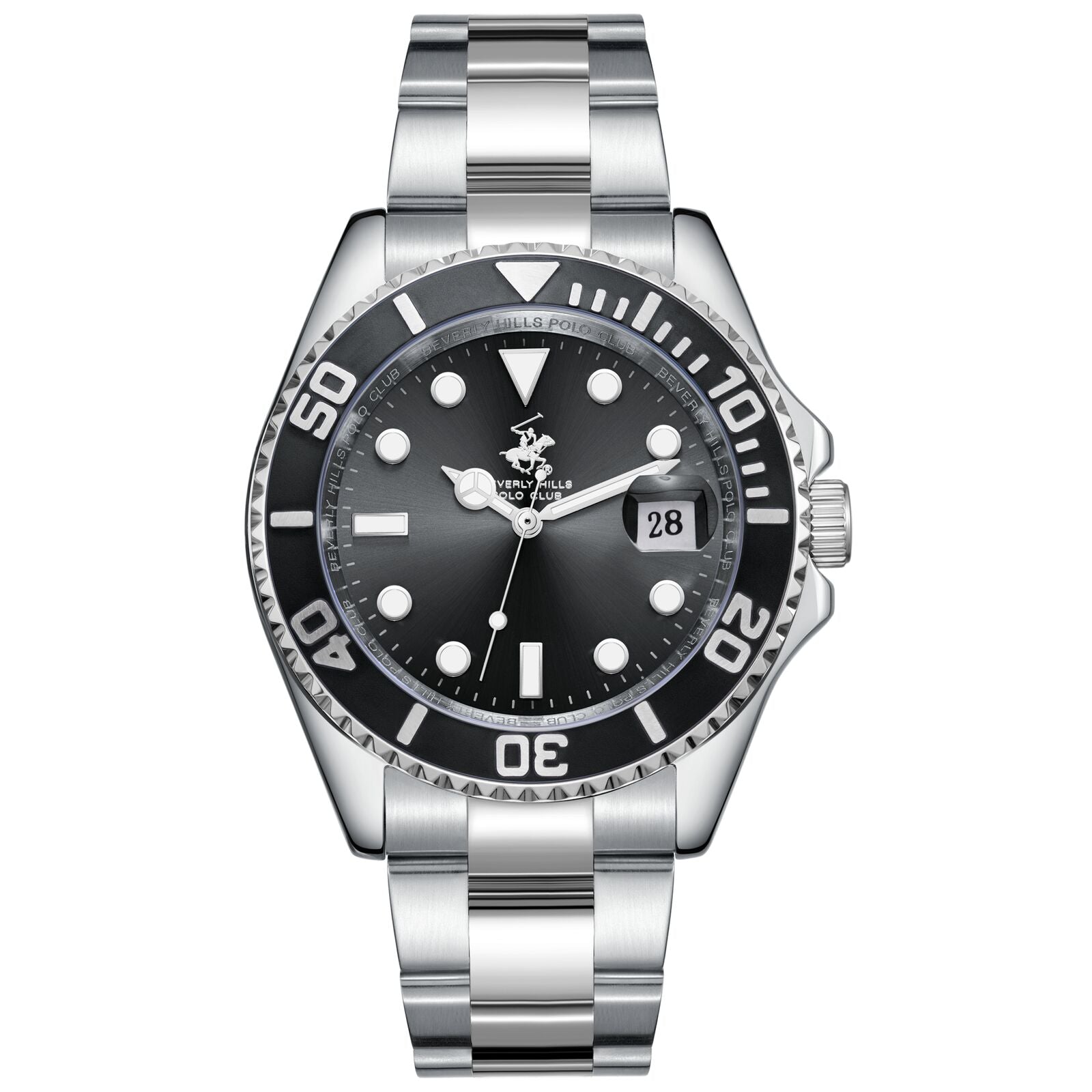 Beverly Hills Polo Club Men's Watch Analog Black Dial with Silver Stainless Steel Band,  BP3797X.350