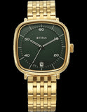 Titan Neo Curve Men's Quartz Analog Watch Green Dial with Gold Stainless Steel Strap, 1885YM02