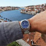 Seiko Men's Mechanical Watch Analog, Blue Dial with Silver Stainless Steel Band, SNKL43K