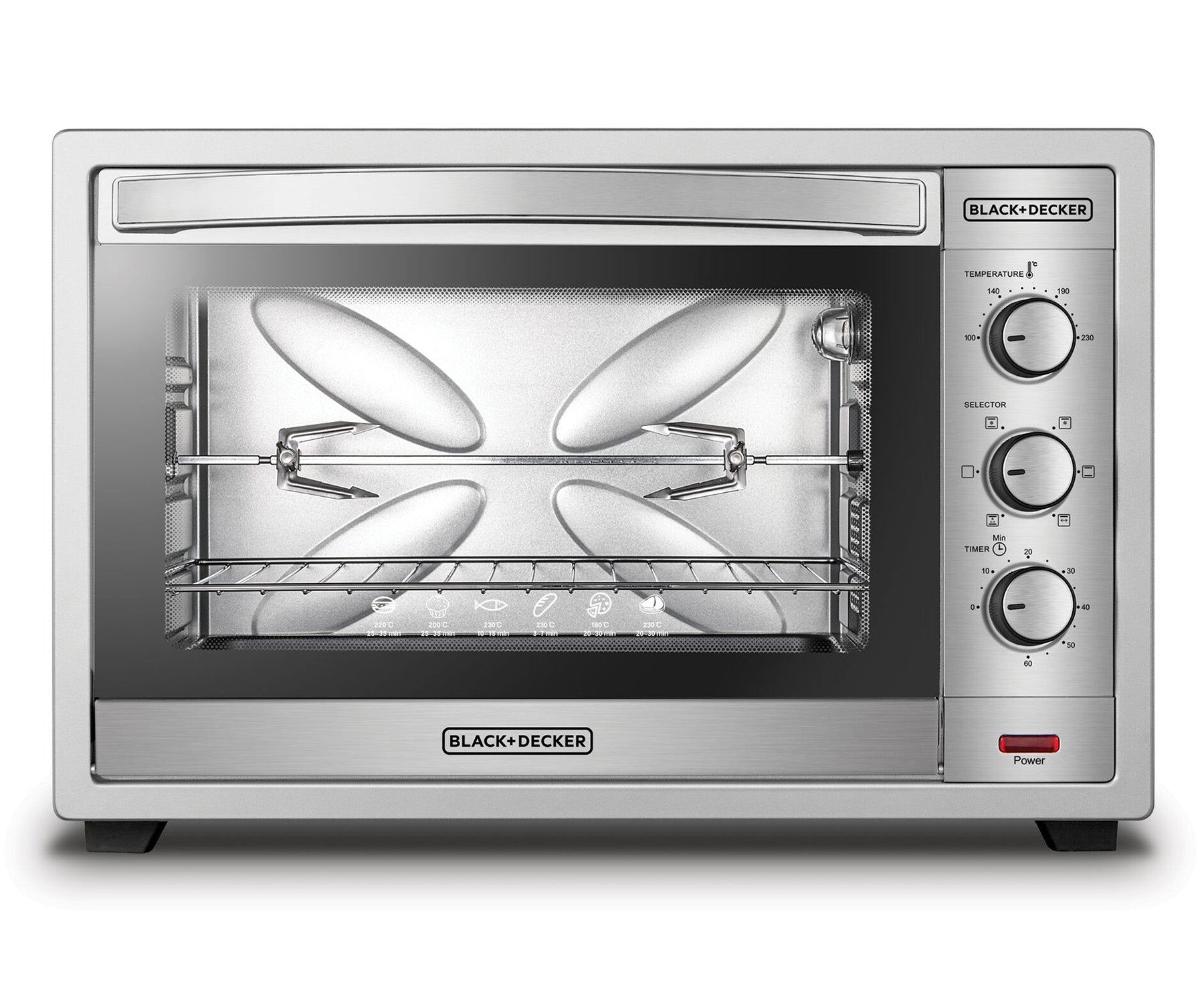 Black+Decker, 62 Litres Double Glass Toaster Oven with Rotisserie, Silver, TRO62RDG