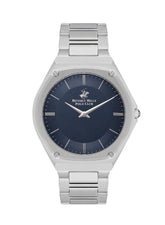 Beverly Hills Polo Club Men's Watch, Analog, Blue Dial, Silver Stainless Steel Strap, BP3545X.390