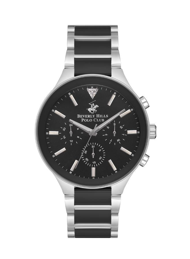 Beverly Hills Polo Club Men's Watch, Analog, Black Dial, Black & Silver Stainless Steel Strap, BP3594X.350