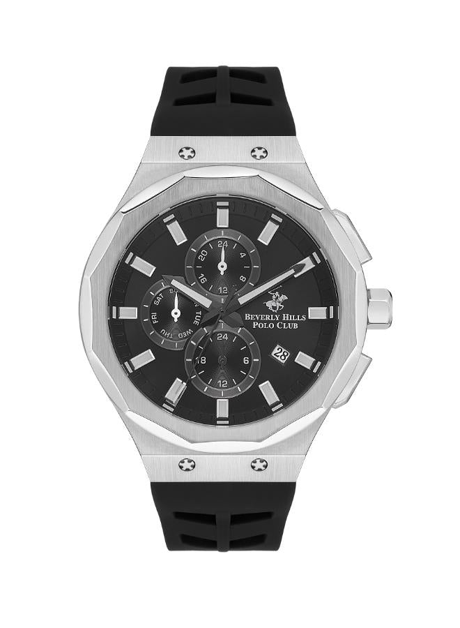 Beverly Hills Polo Club Men's Watch, Analog, Black Dial, Silver Stainless Steel Strap, BP3535X.351