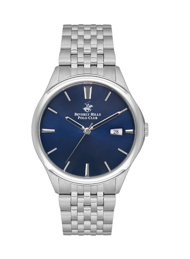 Beverly Hills Polo Club Men's Watch, Analog, Blue Dial, Silver Stainless Steel Strap, BP3579X.390