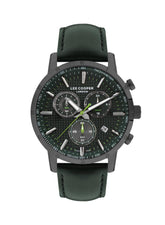 Lee Cooper Men's Multifunction Watch Analog, Black Dial Black Leather Strap, LC07877.077