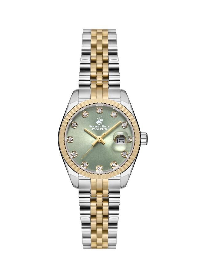 Beverly Hills Polo Club Women's Watch, Analog, Green Dial, Silver & Gold Stainless Steel Strap, BP3595X.270