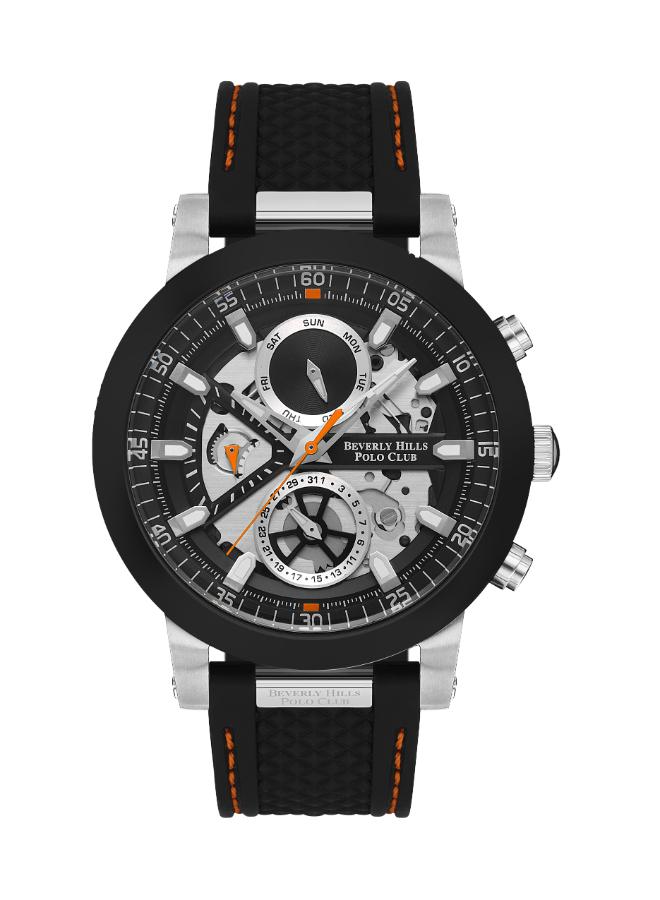 Beverly Hills Polo Club Men's Watch, Analog, Black Dial, Black Rubber Strap, BP3555X.350