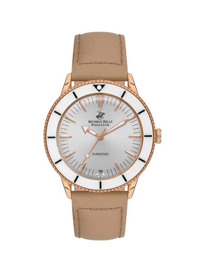 Beverly Hills Polo Club Women's Watch, Analog, White Dial, Brown Leather Strap, BP3580C.434