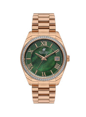 Beverly Hills Polo Club Women's Watch, Analog, Green Dial, Rose Gold Stainless Steel Strap, BP3592C.470