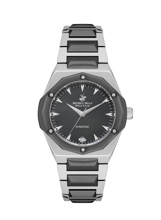 Beverly Hills Polo Club Women's Watch, Analog, Black Dial, Silver & Black Stainless Steel Strap, BP3561X.350