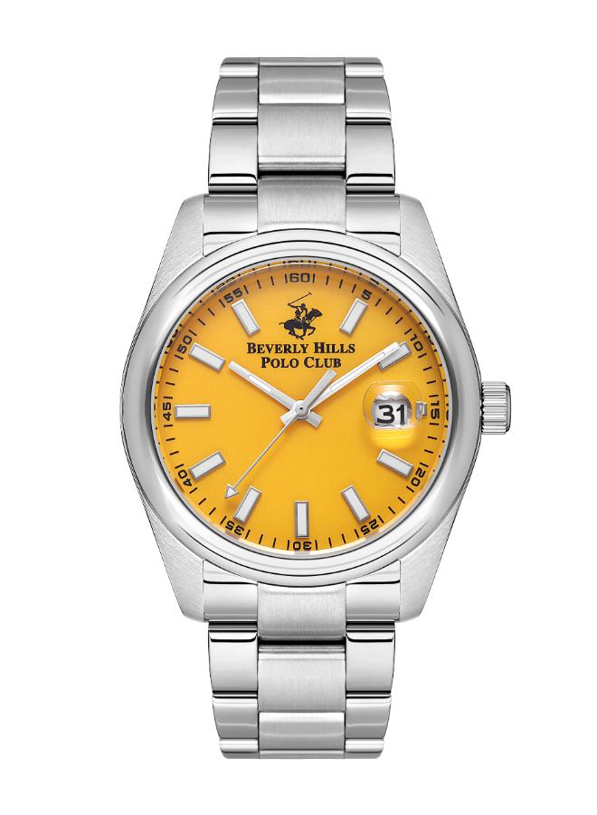 Beverly Hills Polo Club Men's Watch, Analog, Yellow Dial, Silver Stainless Steel Strap, BP3598X.301
