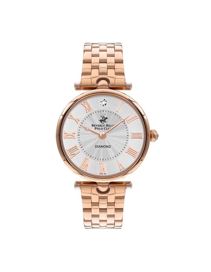 Beverly Hills Polo Club Women's Watch, Analog, Silver Dial, Rose Gold Stainless Steel Strap, BP3335X.430